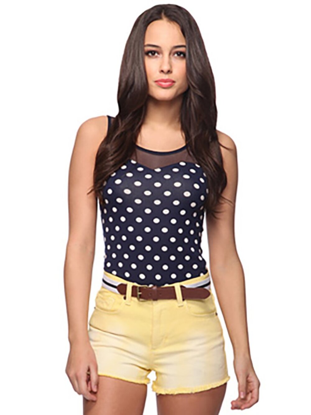 Forever 21 sleeveless navy blue & white polka dot sweetheart bodysuit Small NWOT